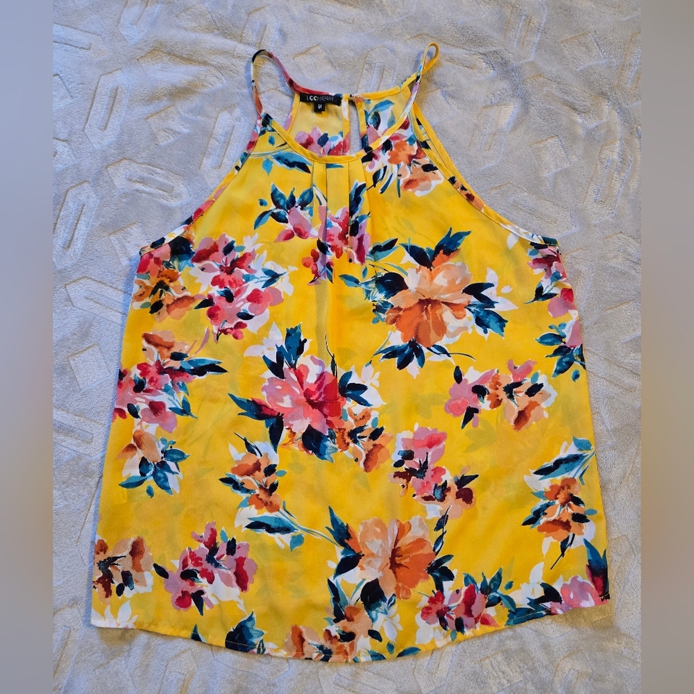 Papermoon Yellow Pink Floral Flowy Summer Tank Top Women’s Size M